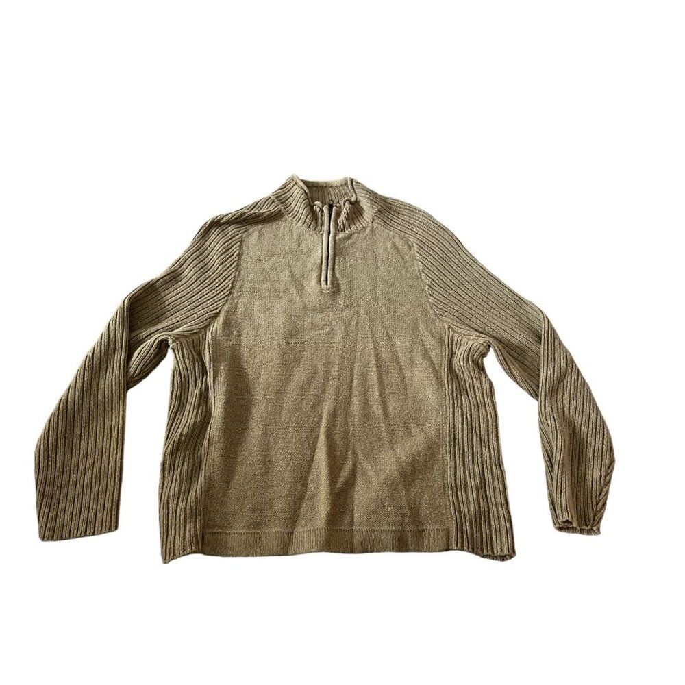 VTG. Woolrich Men's Pullover Sweater Brown Size Large 1/4 Zip Knitted Mock Neck